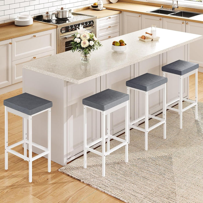 Bar Stools, Set of 2 Bar Chairs, 24.8-Inch Height Stools, Breakfast Bar Stools, Kitchen Bar Chairs, 2" Thick Upholstery, for Kitchen, Dining Room, Cafe, Bar Counter, White and Gray WG21BY01