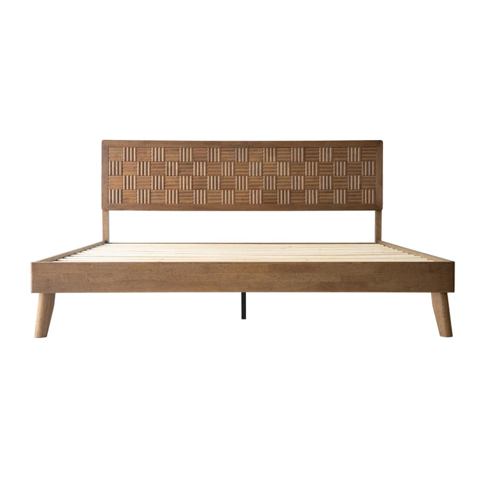 Queen Size Bed Frame, Headboard & Footboard, Solid Wood Platform Bed, Center Metal Legs with 12 Heavy-Duty Slatted Base, Easy Assemble, Noise & Slip-Free, No Box Spring Needed, Barnwood Finish IDQ-30