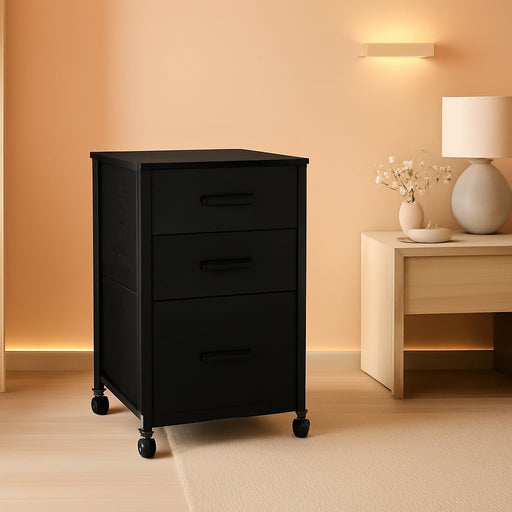 Black Rolling File Cabinet, 3 Drawers