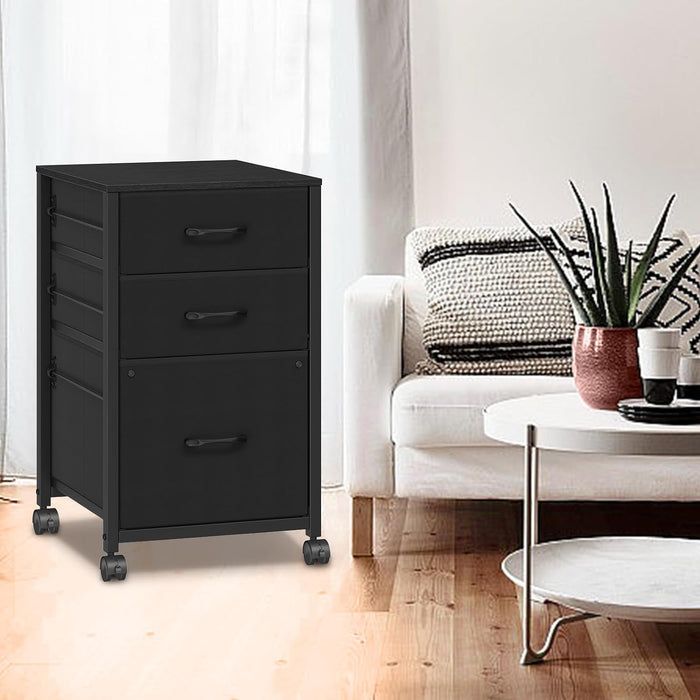 Black Rolling File Cabinet, 3 Drawers