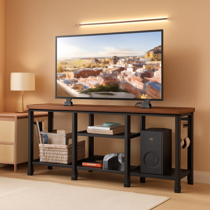 TV Stand for Tvs up to 55 Inch, Entertainment Center with Open Storage Shelves, TV Media Console Table with Soundbar Shelf for Living Room, Bedroom, Rustic Brown