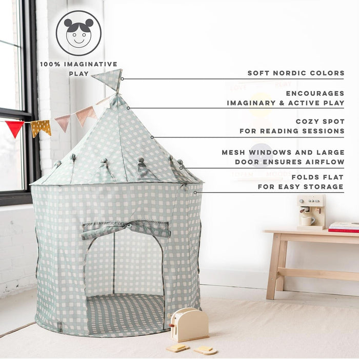 Kids Play Tent - Sustainable Recycled Fabric – Fun Spacious Childs Playhouse for Indoor Games for Boys & Girls - Durable Fort Pop up House for Toddlers & Children Age 3-10 - Gingham Blue