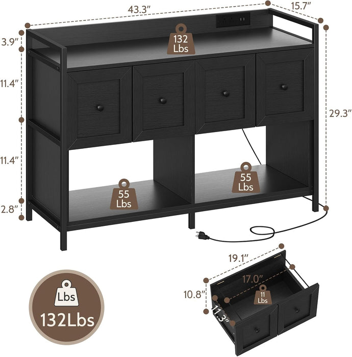 Black 43Inch Engineered Filing Cabinet With Outlet