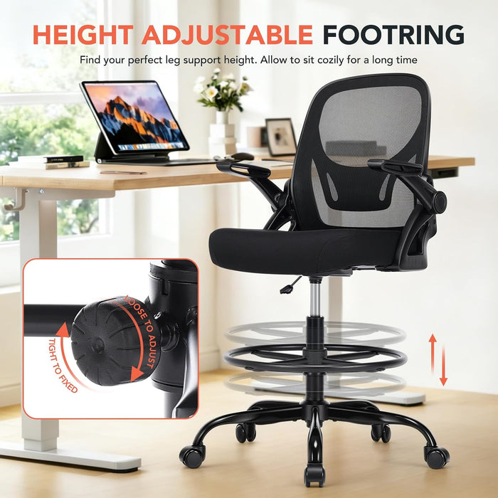 Drafting Chair, Tall Office Chair, Standing Desk Chair, Black，1Pk