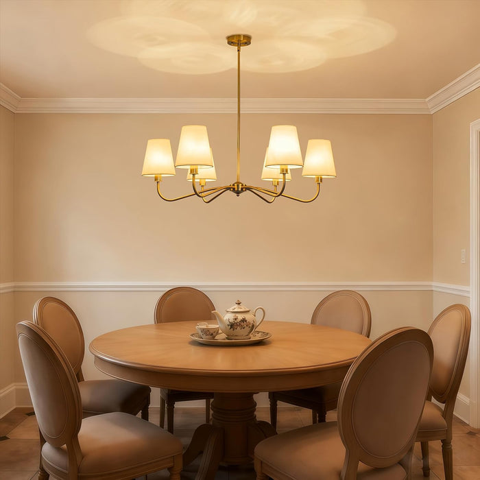 36-Inch Goldtone Brass Chandelier With Fabric Shade