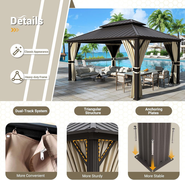 12x16 Hardtop Gazebo With Mosquito Netting Curtains