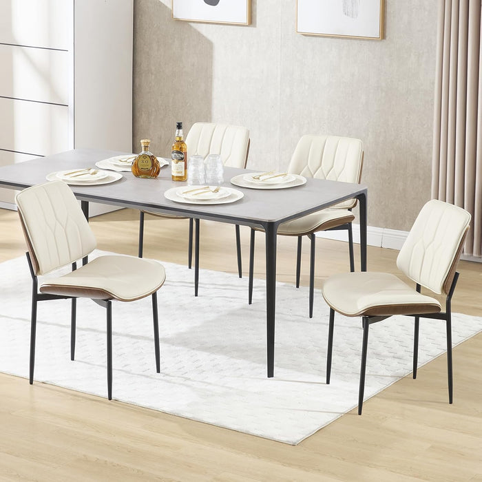 BV Mid Century Dining Chairs Set of 4, PU Leather Bentwood, Beige