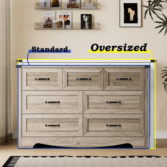 7-Drawer Dresser for Bedroom, Modern Wooden Chest of Drawers with Metal Handles, Anti-Tipping Design, Sturdy and Stable Storage Organizer for Living Room, Entryway, Home Office