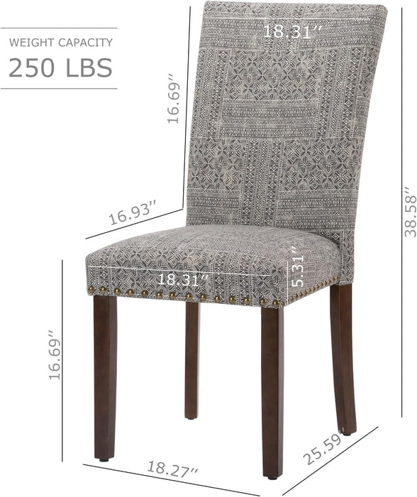 Upholstered Parsons Dining Chairs Set of 4, Fabric Dining Room Kitchen Side Chair with Nailhead Trim and Wood Legs - Boho