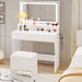 Vanity Desk with LED Lighted Mirror & Power Outlet & 4 Drawers, Dressing Makeup Table Set with Storage Stool and Hair Dr