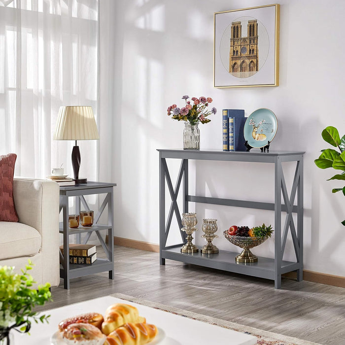 Console Table for Entryway, 2 Tier Narrow Sofa Table Bookshelf Accent Tables W/Storage Shelf, Living Room Entry Hall Foyer Tables Furniture, Grey