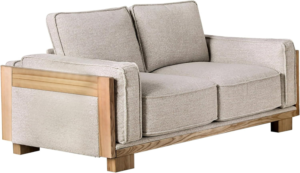 Oran Modern 3-Piece Fabric Upholstered Sofa Set with Track Arms and Reversible Loose Pillow Backs for Living Room, Home Office, Apartment, Light Brown and Natural