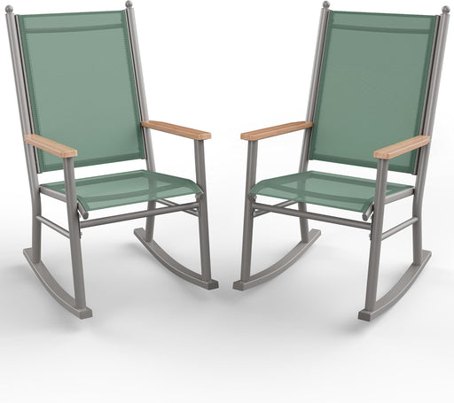 2 Pcs Outdoor Rocking Chairs Set,Upgraded High Back Patio Rocking Chairs Set,Breathable Textilene Fabric Rocking Chair for Porch,Patio,Garden,Balcony(Green)