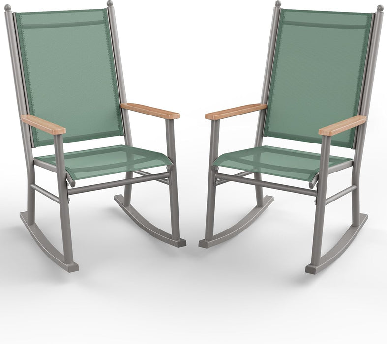 2 Pcs Outdoor Rocking Chairs Set,Upgraded High Back Patio Rocking Chairs Set,Breathable Textilene Fabric Rocking Chair for Porch,Patio,Garden,Balcony(Green)