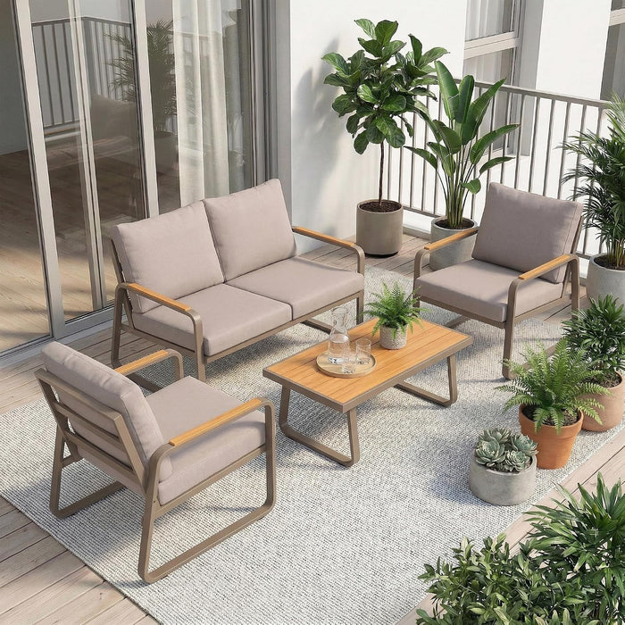 4 Piece Patio Furniture Set Outdoor Conversation Set Brown