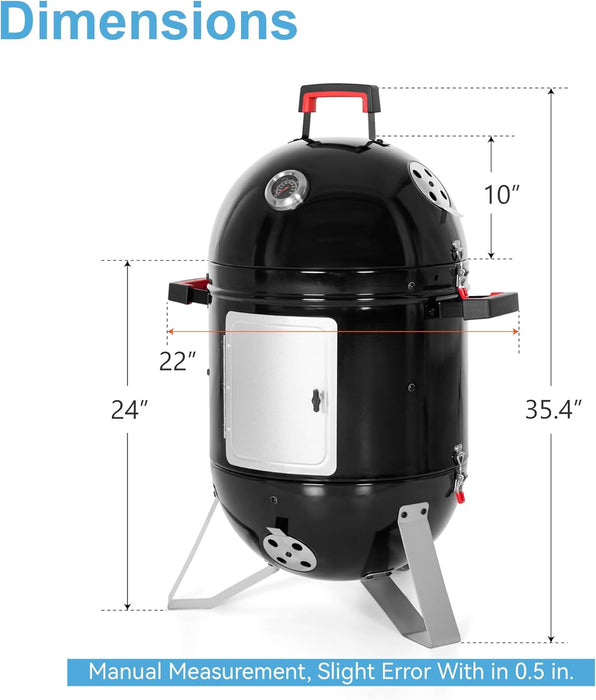 18" Vertical Charcoal Smoker Grill Bullet Water Smoker Barbeque Grill, Outdoor BBQ Smokers Portable Meat Smoker Grill for Deck Patio Backyard Balcony Parties