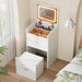 Compact Vanity Desk with Mirror and Lights, 19 Inch Hidden Makeup Vanity Cabinet with Storage Drawers & Shelves, Small Vanity Table for Bedroom, Flip Top Vanity for Small Spaces, White