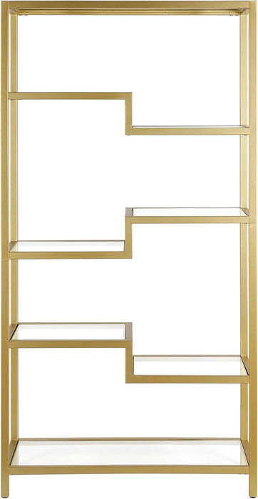 Henn&Hart 68" Tall Rectangular Bookcase in Brass, for Home Office, Living Room | Open Glass Shelving Displays Books, Plants, and Décor in Living Rooms, Offices, or Entryways While Keeping Spaces Bright