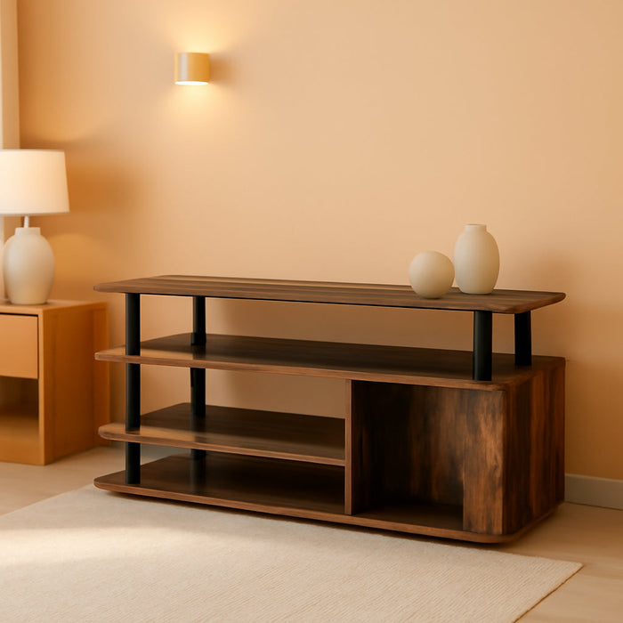 JAYA TV Stand for Tvs up to 50 Inch with Open Storage, Amber Pine/Black