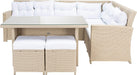 SAFAVIEH Outdoor - Miki 6-Piece Corner Sectional - Beige & White - Faux Wicker & Steel Frame - Wicker Sectional Set with Glass Table - Ideal for Patio, Deck, Porch, Backyard (PAT7708B)