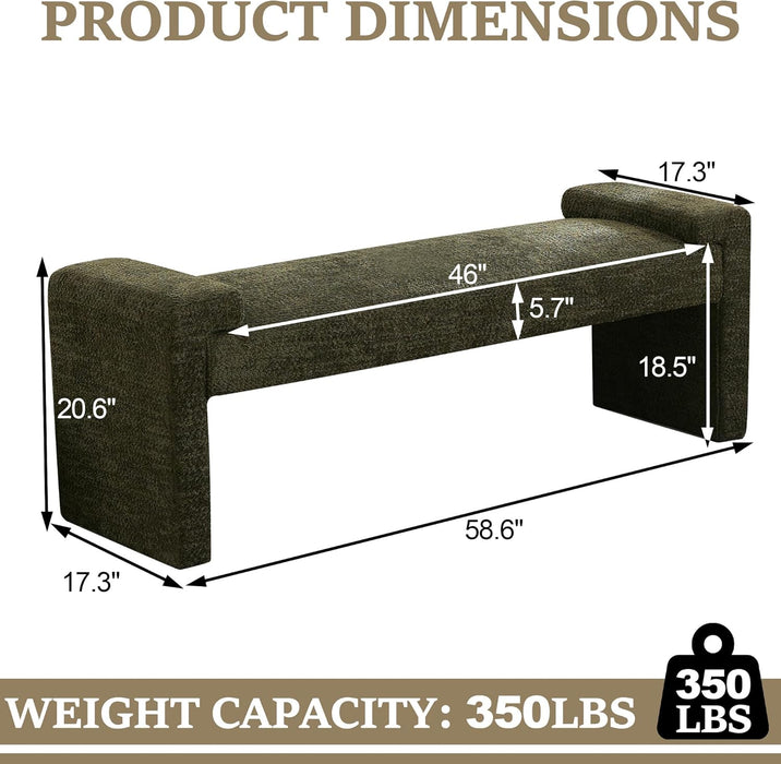 58.7" End of Bed Bench Upholstered Modern Bedroom Bench for Living Room & Entryway, Easy Assembly, Footrest Ottoman Accent Window Bench with Solid Wood Frame & Curved Arm, Green