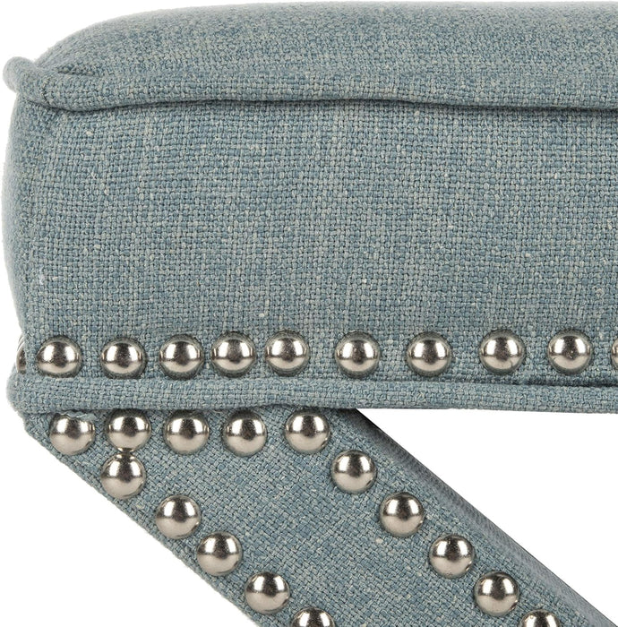 Home Collection Palmer Sky Blue with Silver Nailhead Trim X-Bench Ottoman