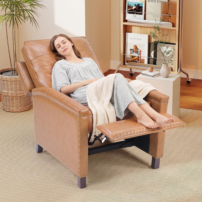 Genuine Leather Pushback Recliner Chair for Living Room, Brown