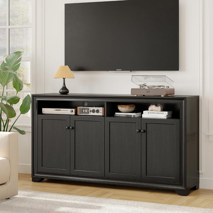 60 Inches Sideboard Buffet Cabinet with Storage and 4 Doors, Black