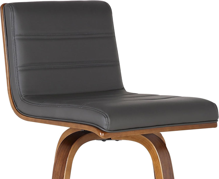 Vienna Mid-Century Modern 30" Bar Height Barstool Faux Leather Wood Finish, Grey/Walnut