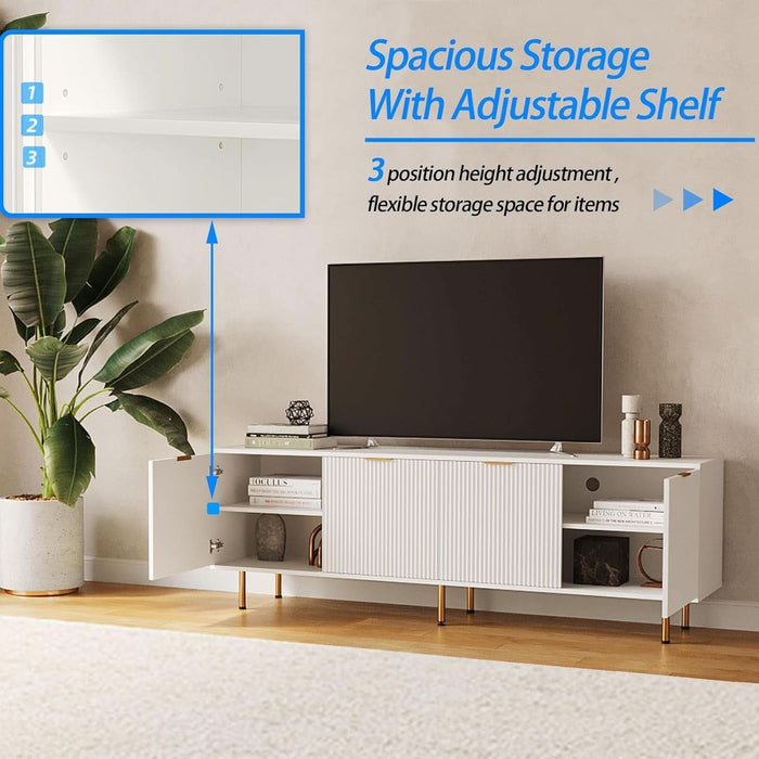 Mid Century Modern TV Stand for 80 Inch TV, Entertainment Center with 4 Large Drawers, TV Stand for Living Room, Media TV Console Table with Storage for Bedroom, White