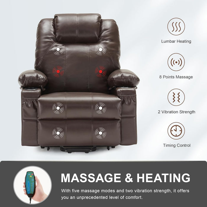 Brown Power Recliner with Massage & Heat