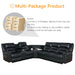 PU Leather Sectional Sofa Set, Reclining Couch for Living Room with Cup Holders, Love Seat with Wedge Wood Table, 5 Seater Theater Seating with Storage, Jet Black