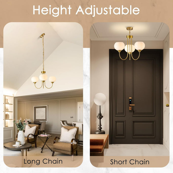 Modern Globe Chandelier 3 Light Mid Century White Milk Glass Vintage Sputnik Chandeliers Gold Pendant Light Fixtures for Dining Room Kitchen Living Room Bedroom