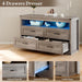 Dresser for Bedroom with 4 Drawers, Farmhouse Chest of Drawers with Natural Texture and LED Lights, Wide Wood Rustic Closet Storage Organizer, Modern Dresser TV Stand for Living Room, Entryway, Grey