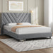 Queen Bed Frame with Chevron Channel-Tufted Headboard, Light Grey