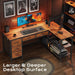 47 Inch L Shaped Desk with Power Outlets, 5 Fabric Drawers