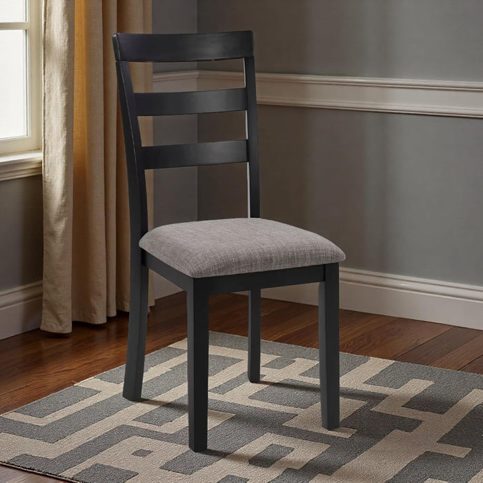 Dining Chairs Set of 2, Wooden Upholstered Kitchen Chairs with Solid Wood Legs & High Ladder Back, 275Lbs Capacity, Comfortable Farmhouse Style Kitchen Accent Chairs for Dining Room, Black