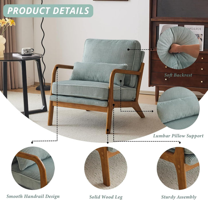 Teal Corduroy Mid Century Modern Upholstered Armchair