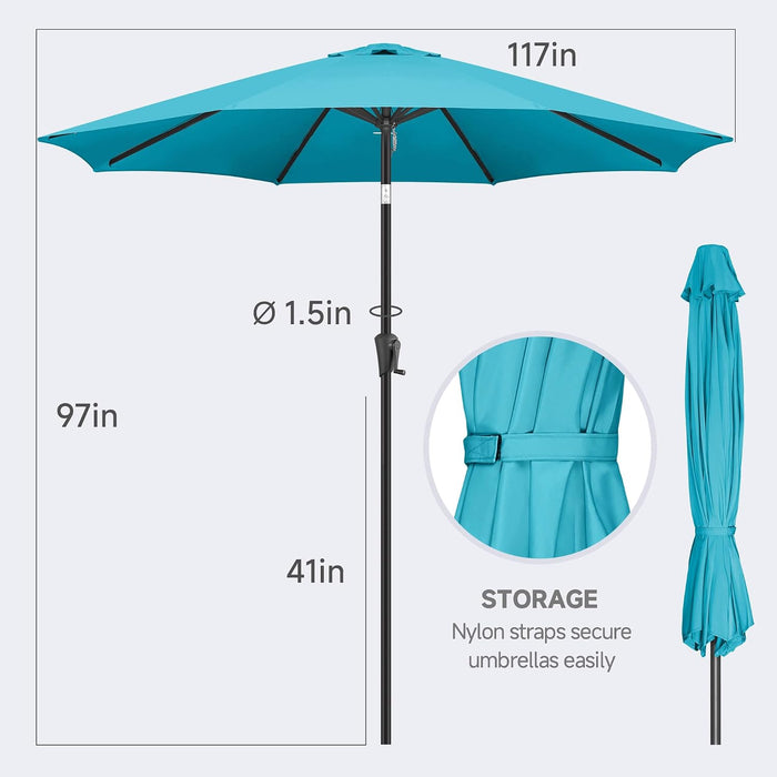 Patio Umbrella Outdoor with Push Button Tilt, 10 Ft Aqua Blue
