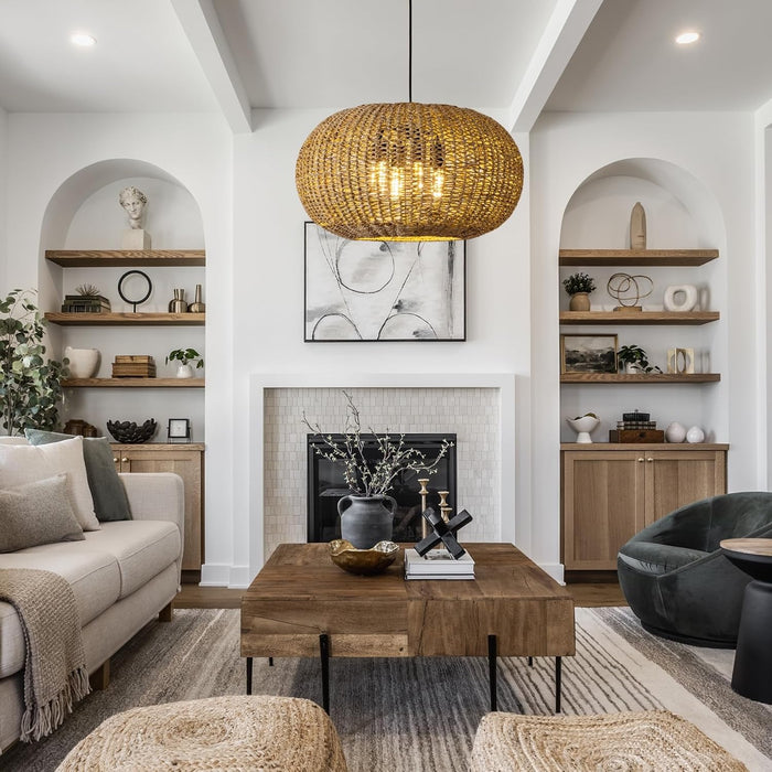 22In Rattan Chandelier Pendant Light Farmhouse Ceiling