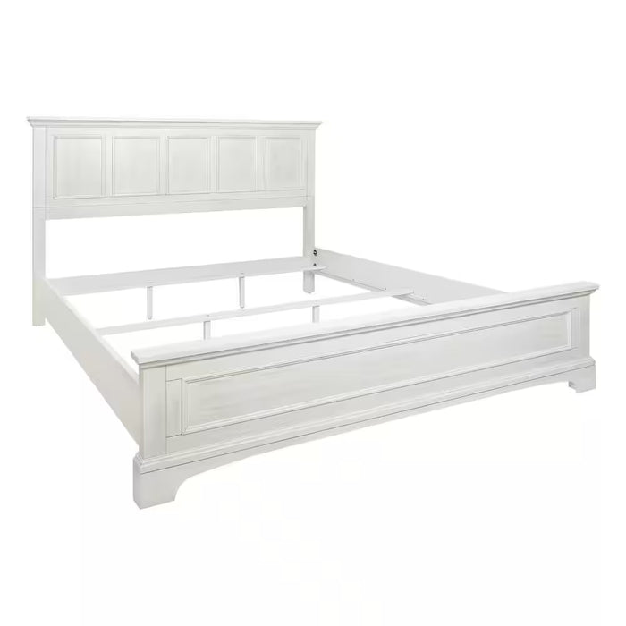 Farmhouse Basics 4-Piece Rustic White Wood King Bedroom Set (King Bed, 2 Nightstands and 1 Dresser)