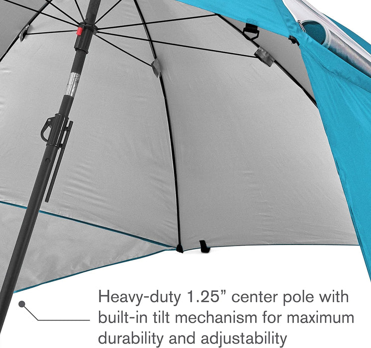 Premiere XL 9-Foot Umbrella - Heavy-Duty 1.25" Center Pole & Twist Handle Auger - UPF 50+ Sun Protection - Privacy Side Panels, Zippered Windows & 2 Interior Pockets - Carry Bag Included