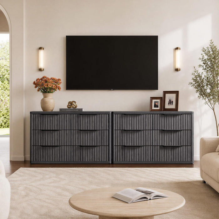 Bedroom Dresser with 6 Deep Wide Large Fluted Drawers for Closet