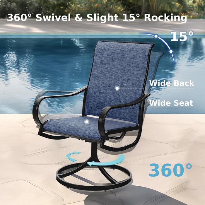 9-Piece Metal Outdoor Patio Dining Furniture Set 8 Sling Dining Swivel Chairs and 1 Expandable Outdoor Dining Rectangle Table, Blue