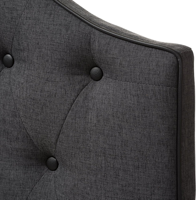 Elaine Scalloped Buttoned Size Fabric Upholstered Headboard, Queen, Dark Grey