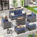 6 PCS Patio Furniture Set with Fire Pit,Rattan Patio Set,Navy Blue