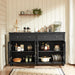 Farmhouse Sideboard Buffet Cabinet with Storage,59" Large Credenza with 4 Glass Doors & 2 Drawers,Adjustable Shelves Console Table,Wood Kitchen Coffee Bar for Dining Room,Living Room,Black