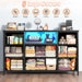 Black Dresser for Bedroom with LED Lights & Charging Station,  for Bedroom with 8 Drawer for 55 Inch TV, Fabric Dressers & Chests of Drawers with Open Shelves for Hallway Entryway