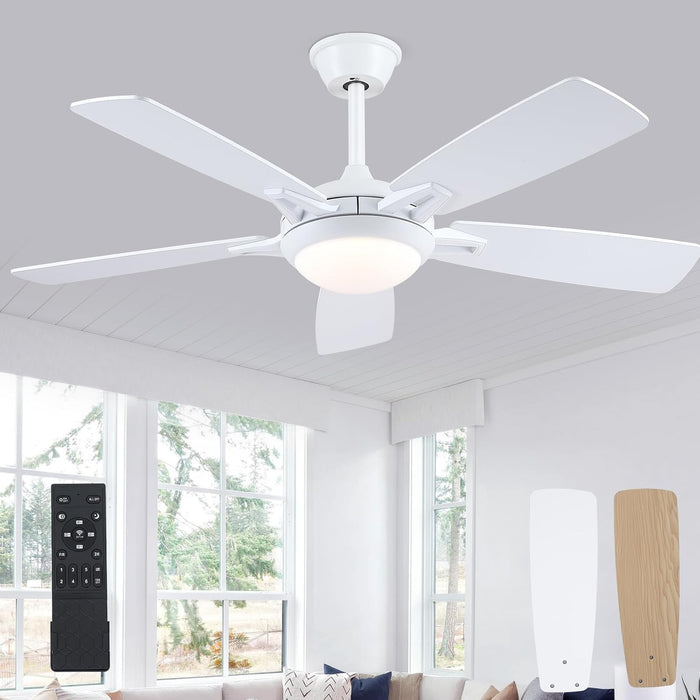 Ceiling Fans with Lights and Remote, 46 Inch Modern Ceiling Fan with Light, White Ceiling Fans for Bedroom Living Room Indoor/Outdoor, Reversible Quiet Motor, Dimmable LED Light, White