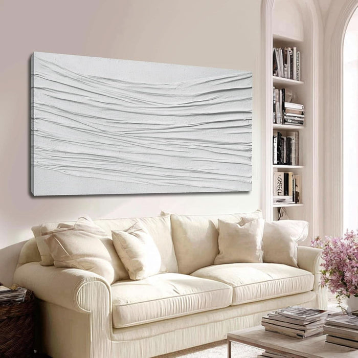 White Textured Abstract Wall Art Canvas 24X48 Inch, Hand Painted Minimalist Neutral 3D Plaster Style Artwork for Living Room Bedroom, Modern Large Canvas Wall Decor, Gallery Wrapped Ready to Hang